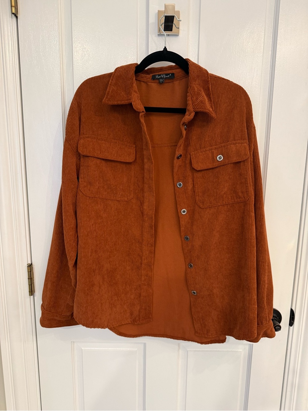 Velvet Heart Corduroy Shacket in Rust Orange